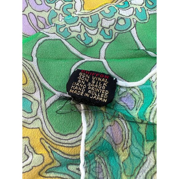 Vintage Chiffon Rectangle Scarf Green Mermaid Scales Silk Blend Neck Wrap - Picture 3 of 4